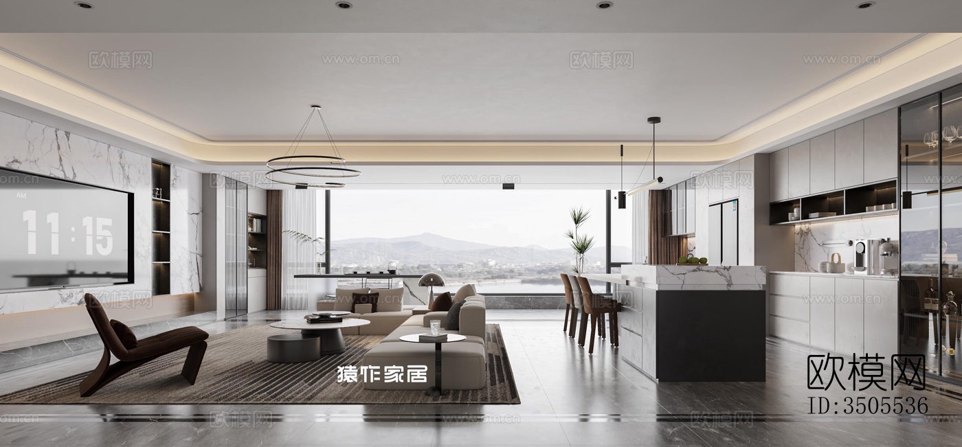 现代大平层效果图下载（渲染图3）