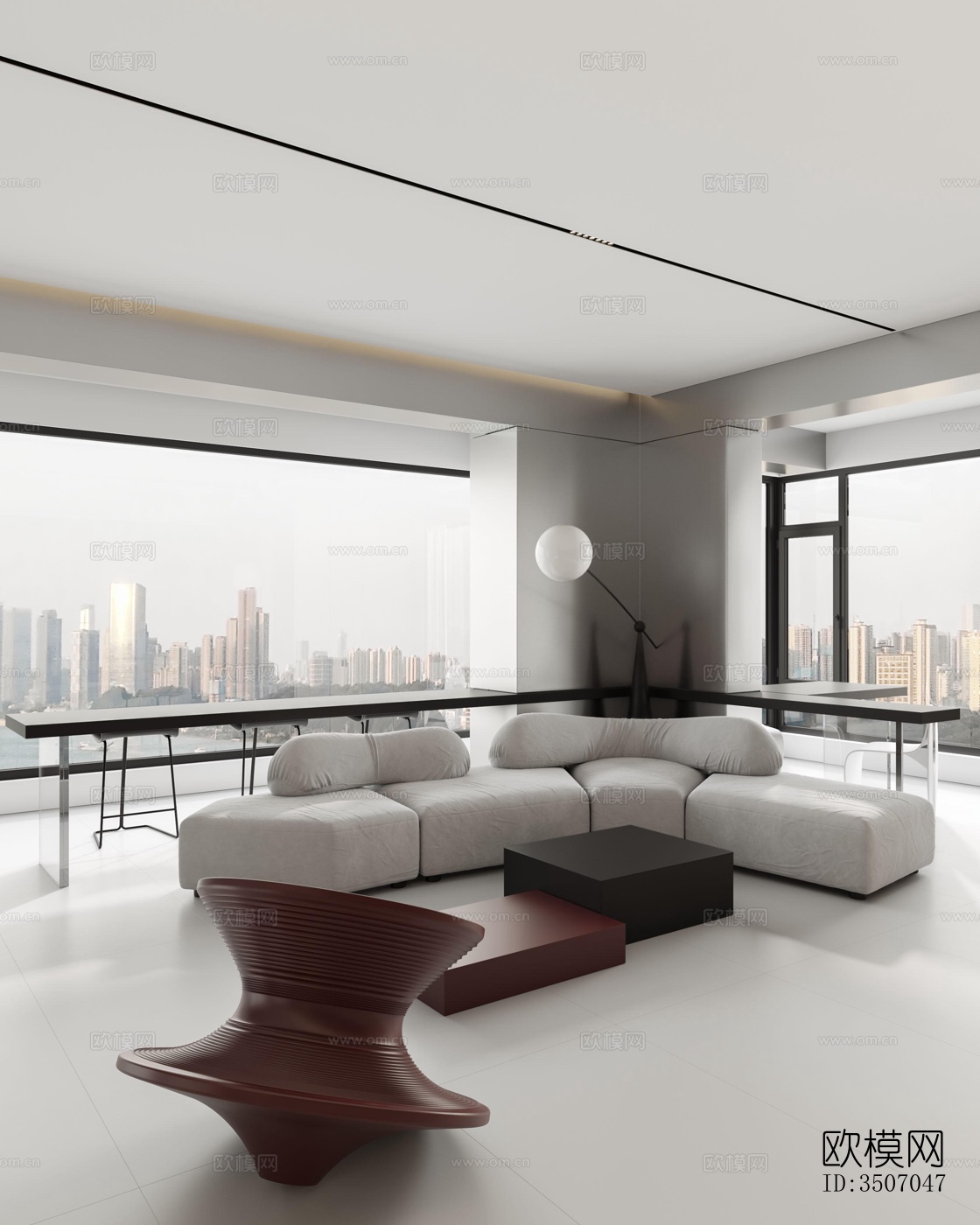 现代大平层效果图下载（渲染图2）