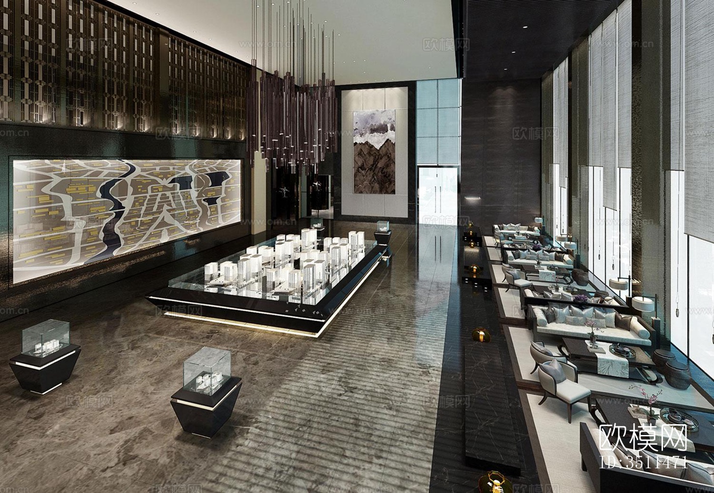 新中式售楼处效果图下载（渲染图6）