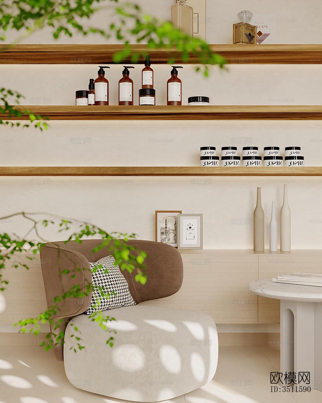 奶油风客餐厅效果图下载（渲染图11）