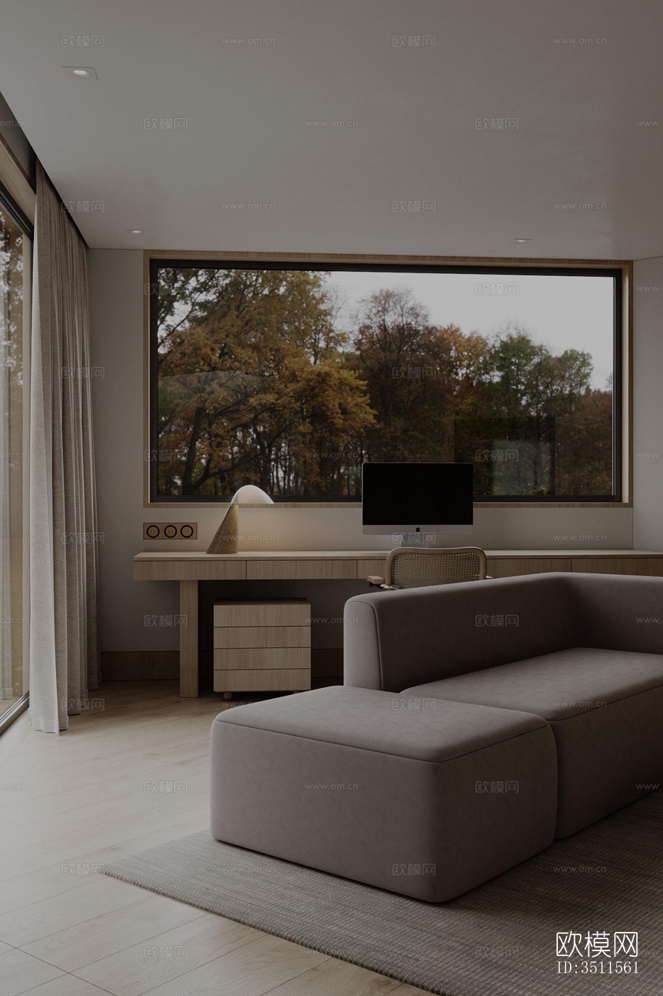 现代大平层效果图下载（渲染图1）