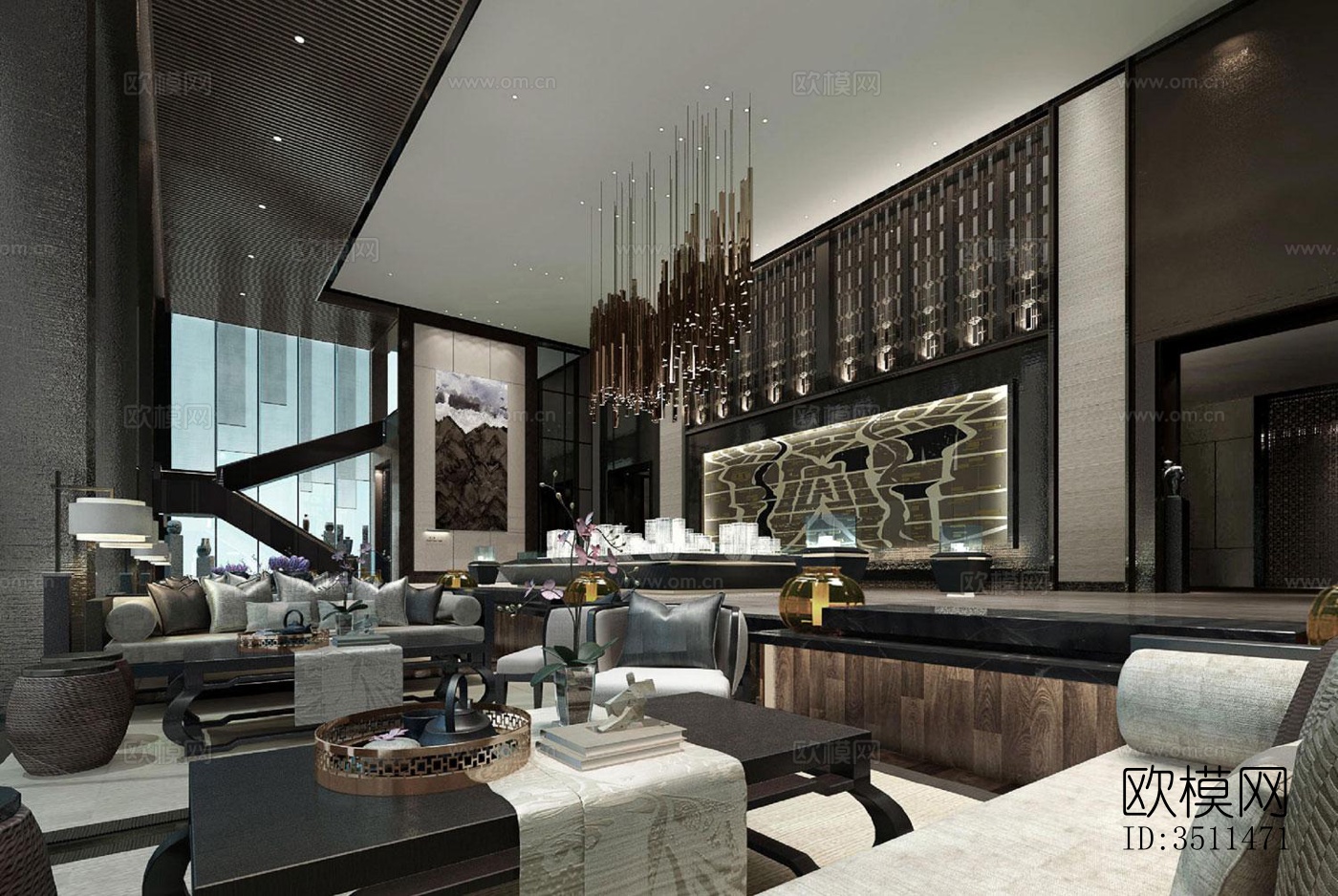 新中式售楼处效果图下载（渲染图7）