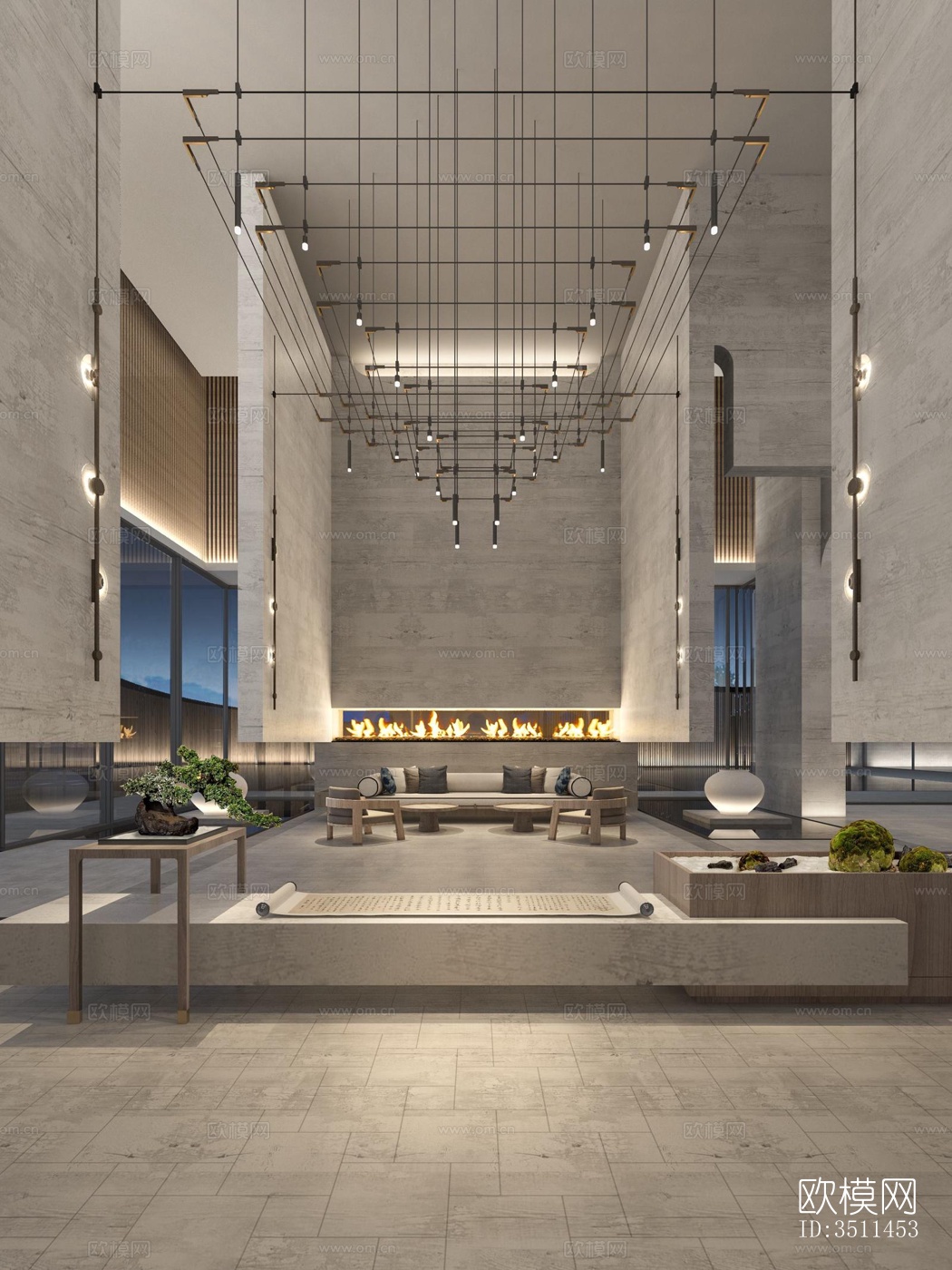 新中式售楼处效果图下载（渲染图1）