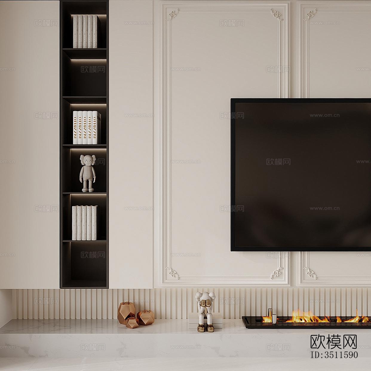 奶油风客餐厅效果图下载（渲染图2）