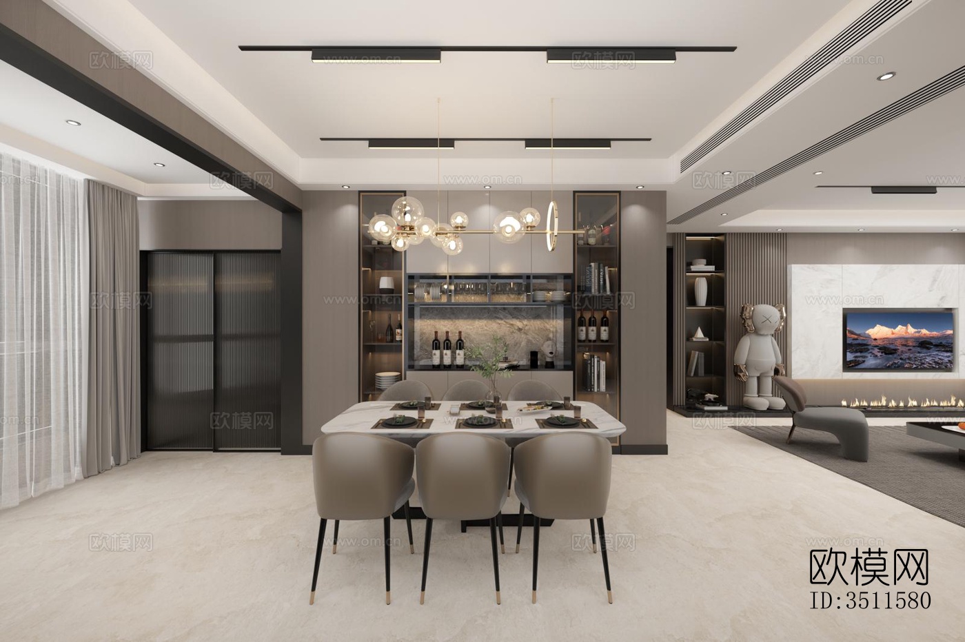 现代大平层效果图下载（渲染图4）