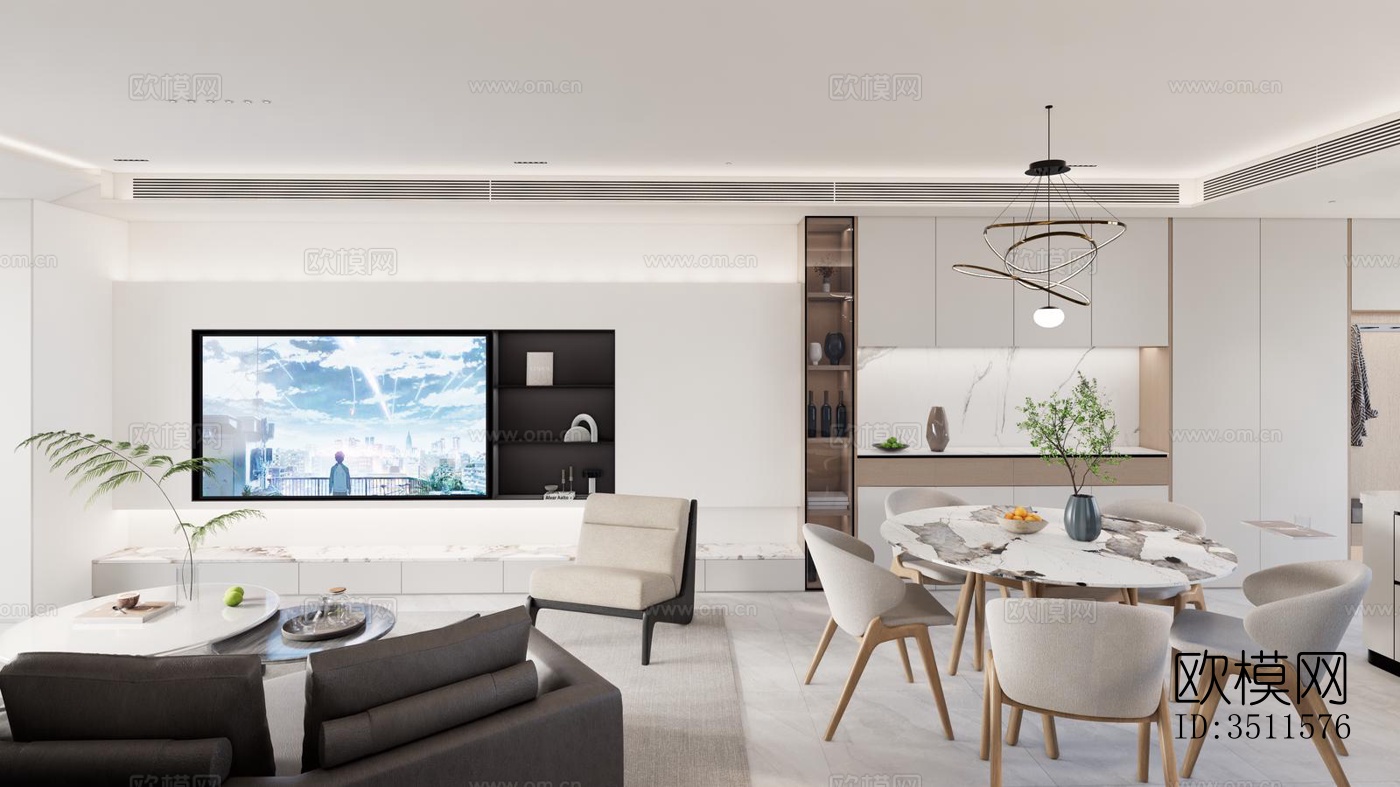 现代大平层效果图下载（渲染图5）