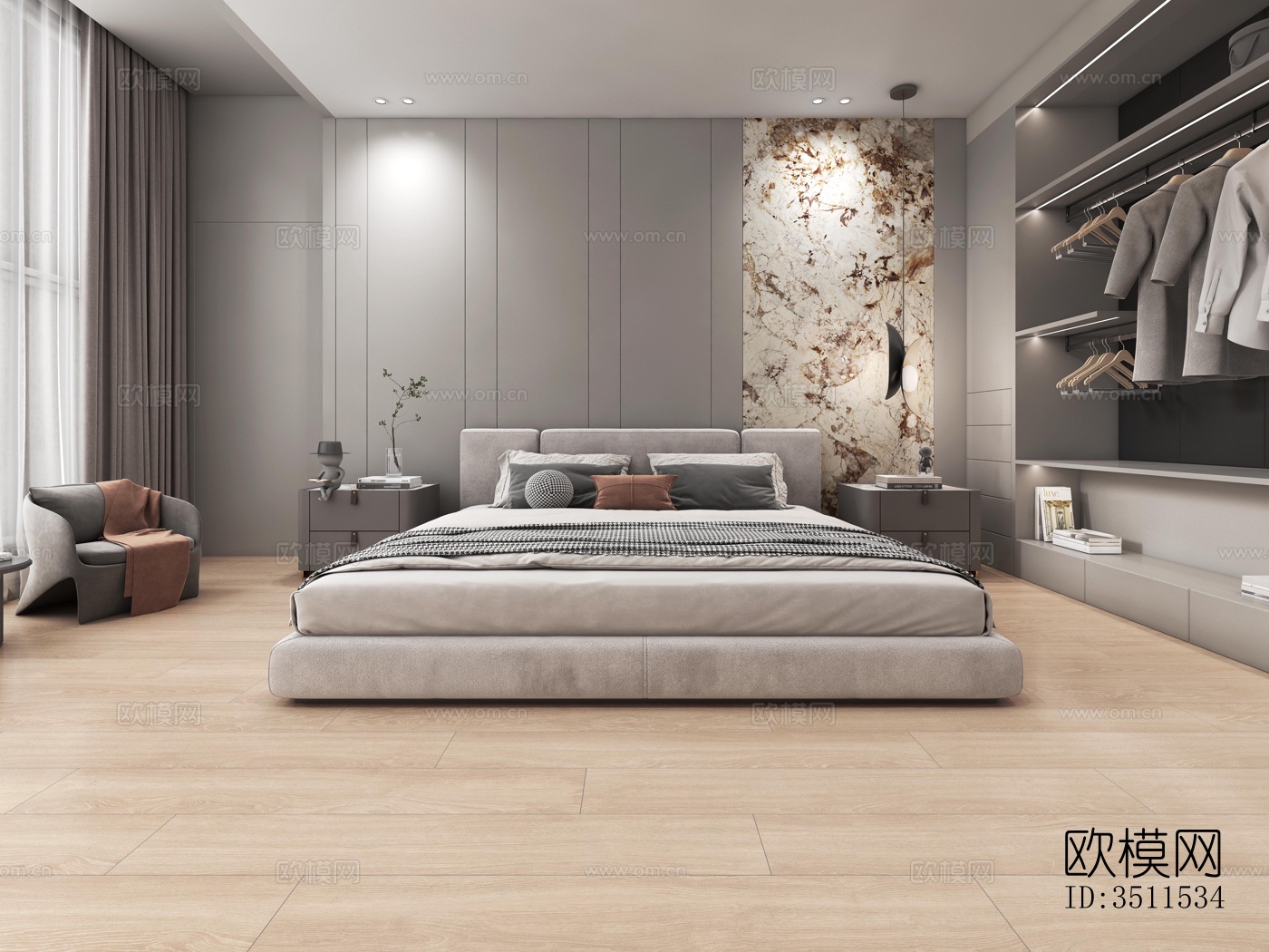 现代卧室效果图下载（渲染图3）