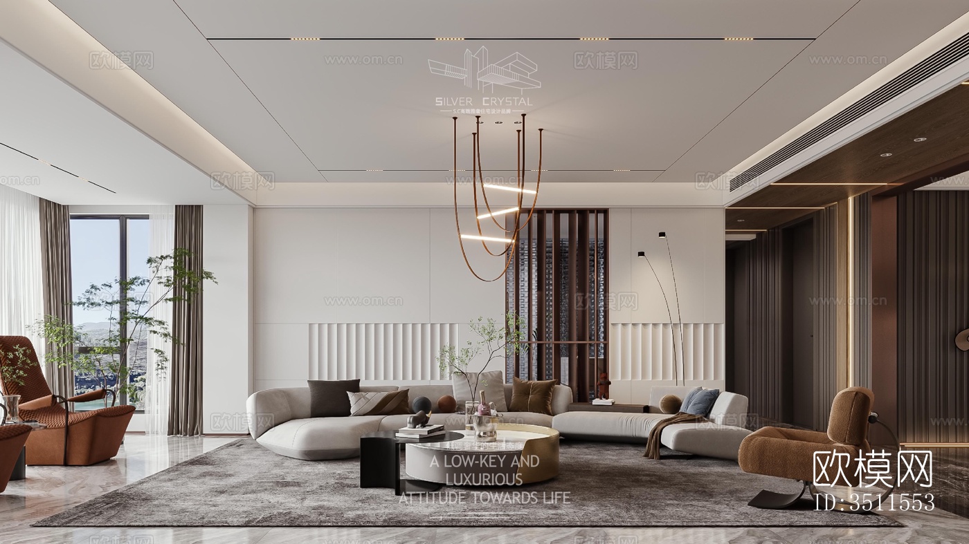 现代大平层效果图下载（渲染图3）