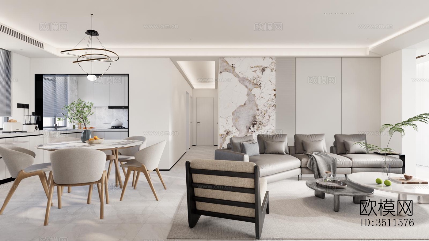 现代大平层效果图下载（渲染图4）