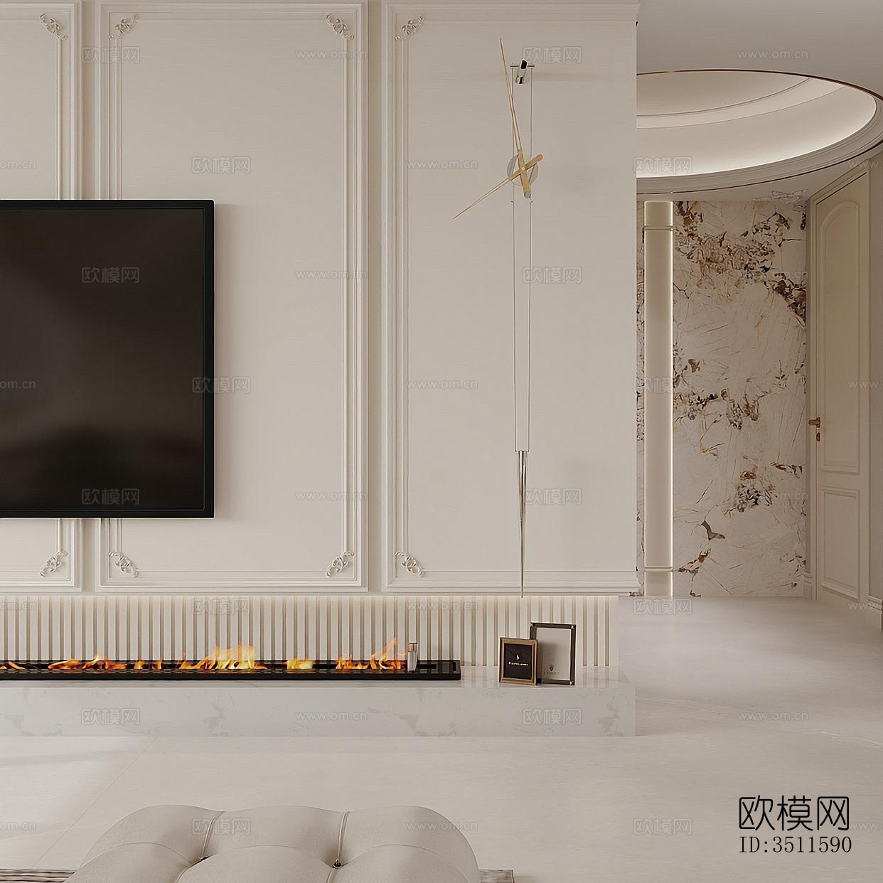 奶油风客餐厅效果图下载（渲染图5）