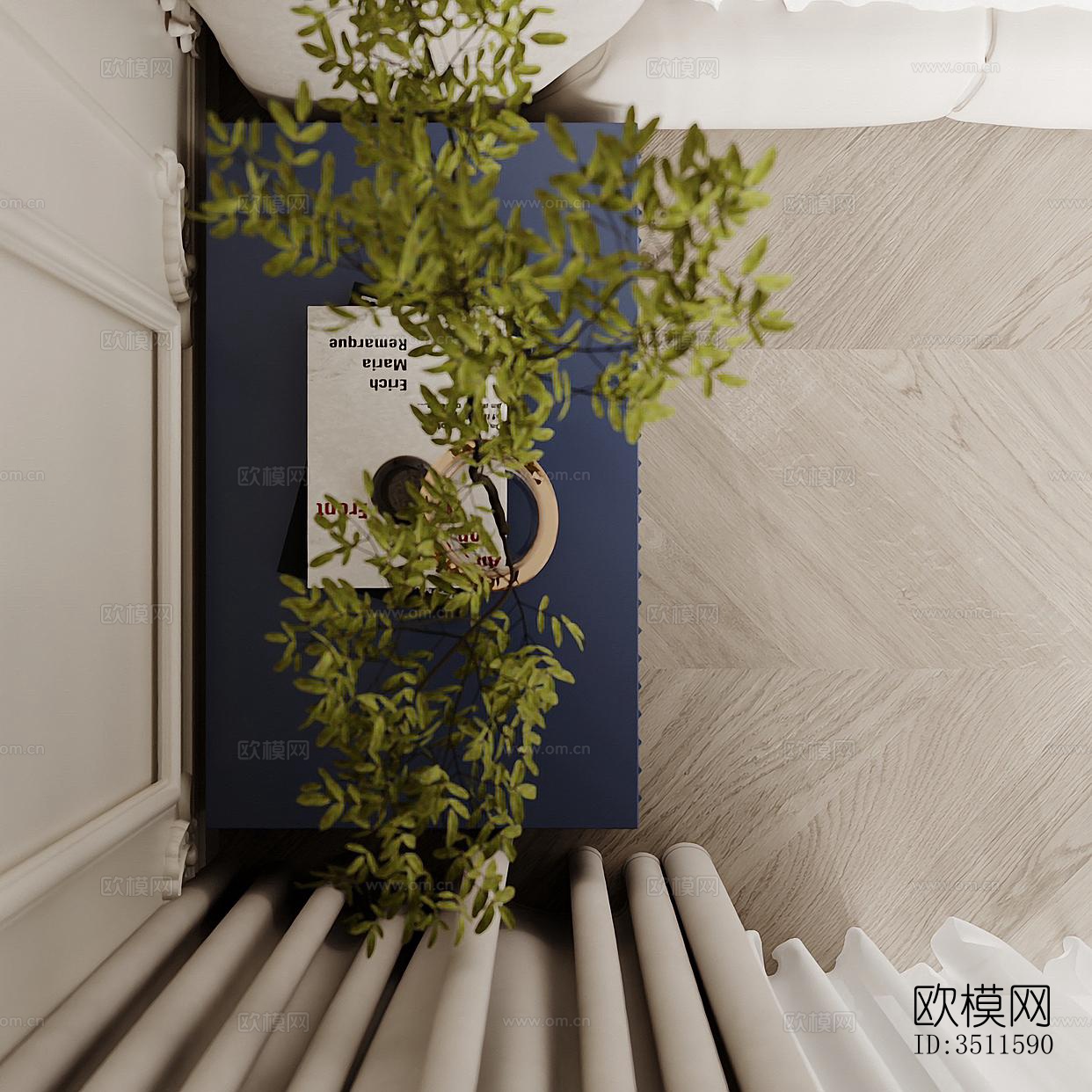 奶油风客餐厅效果图下载（渲染图6）