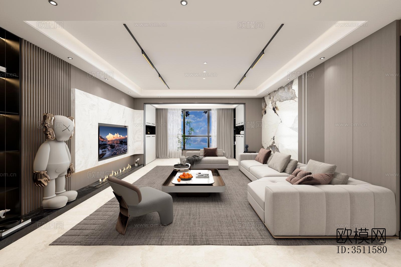 现代大平层效果图下载（渲染图3）