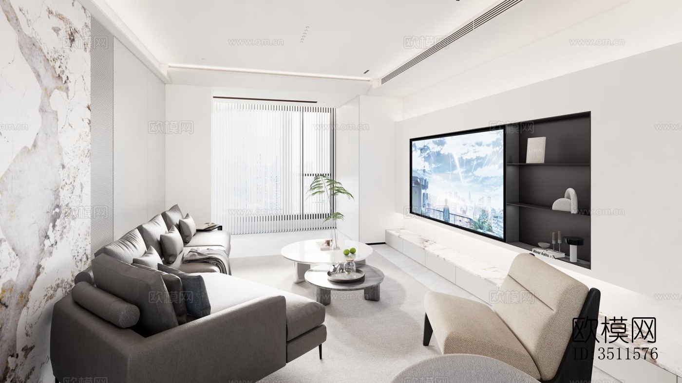 现代大平层效果图下载（渲染图6）