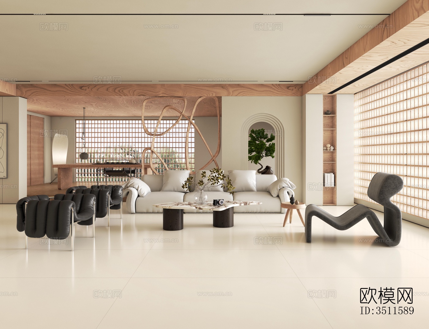 现代客厅效果图下载（渲染图4）