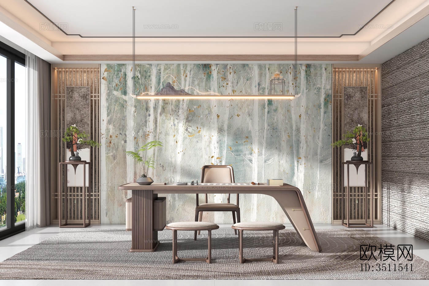 新中式复式效果图下载（渲染图3）