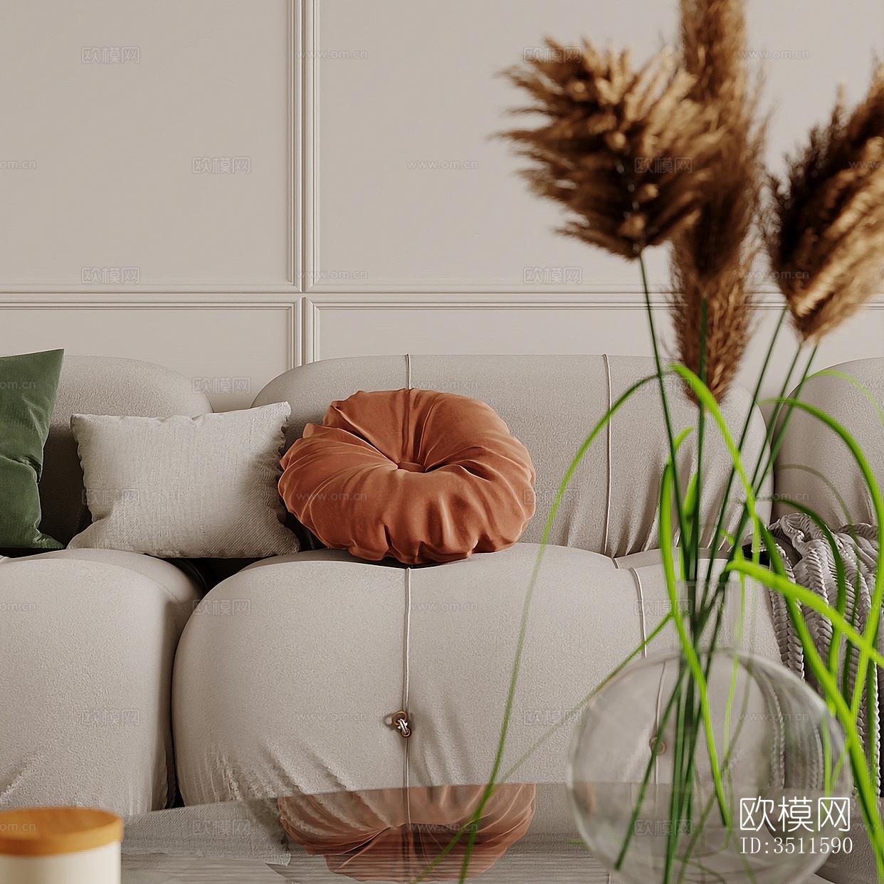 奶油风客餐厅效果图下载（渲染图9）