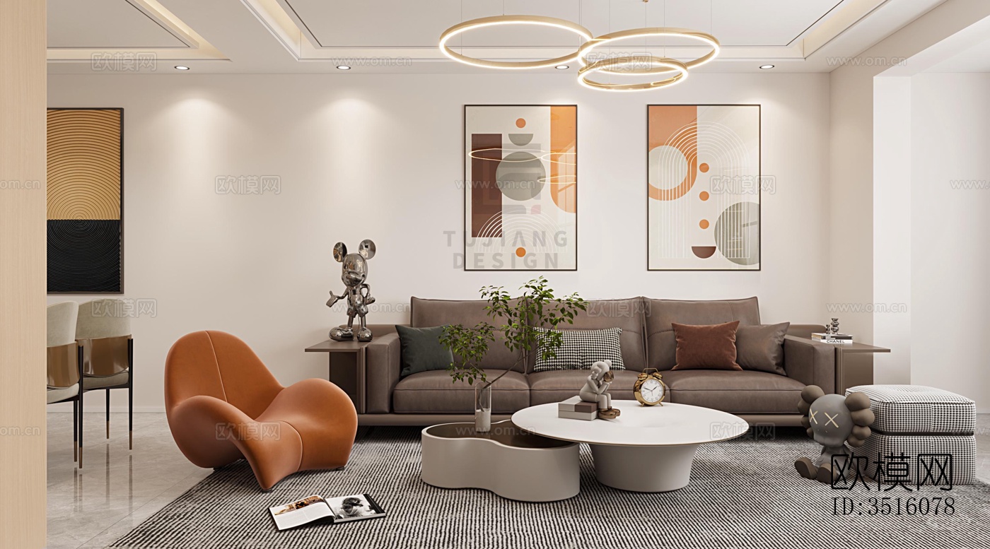 现代平层效果图下载（渲染图1）