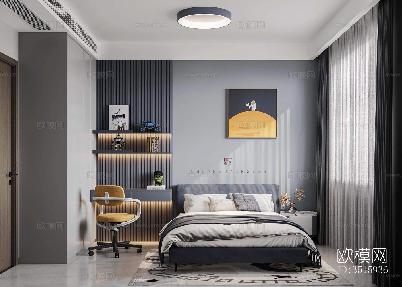 现代平层效果图下载（渲染图7）