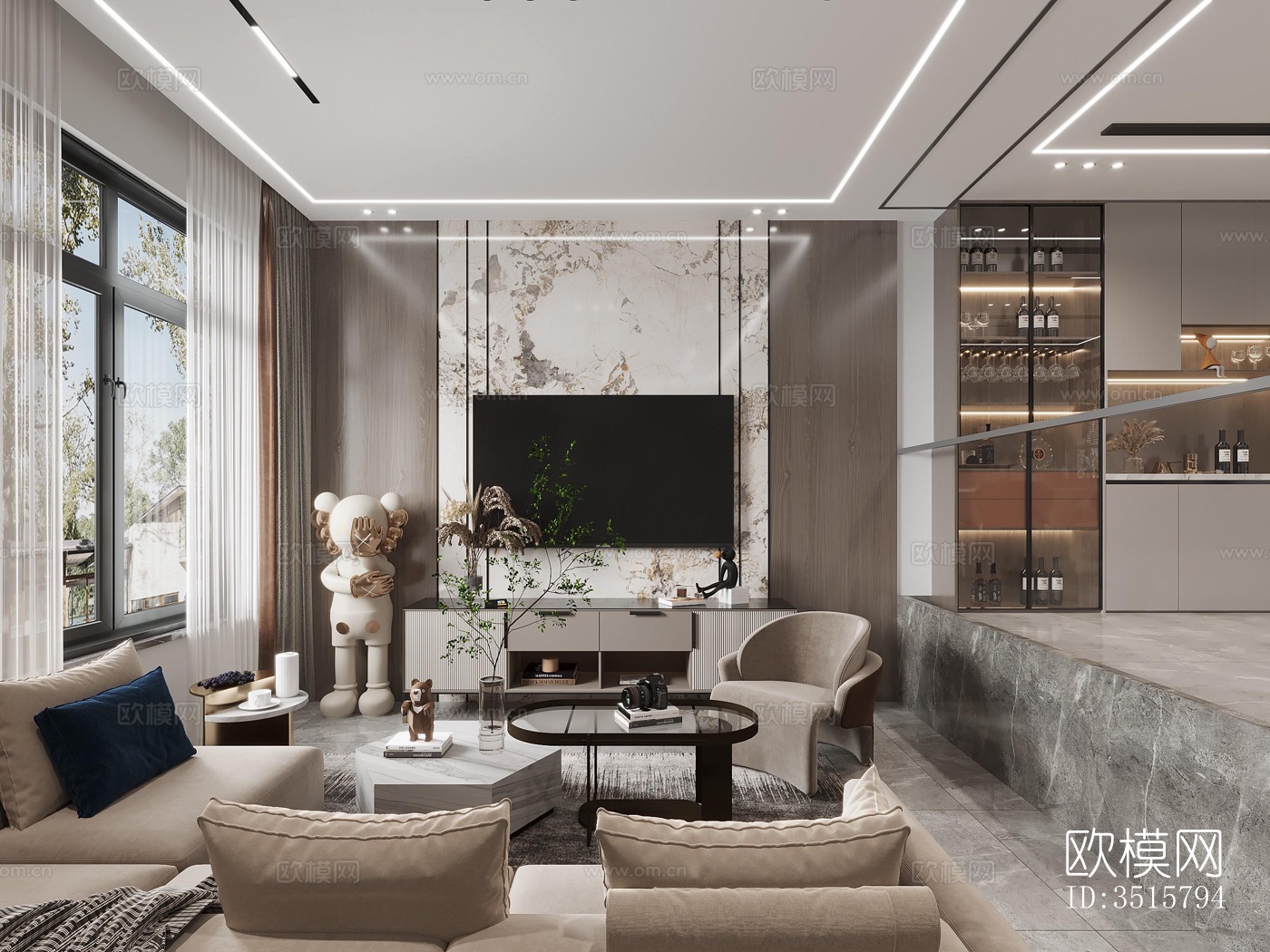 现代平层效果图下载（渲染图1）