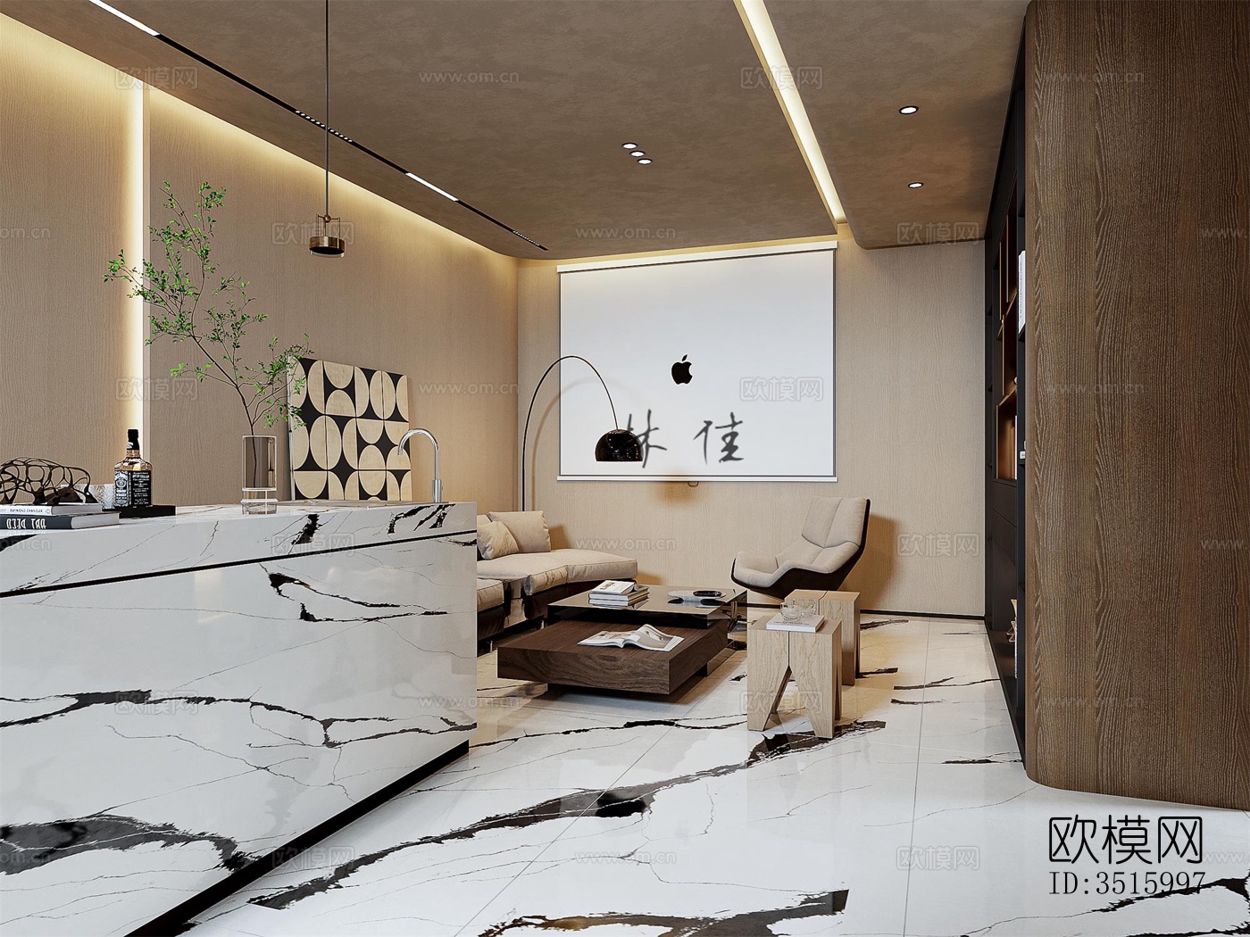 现代平层效果图下载（渲染图3）