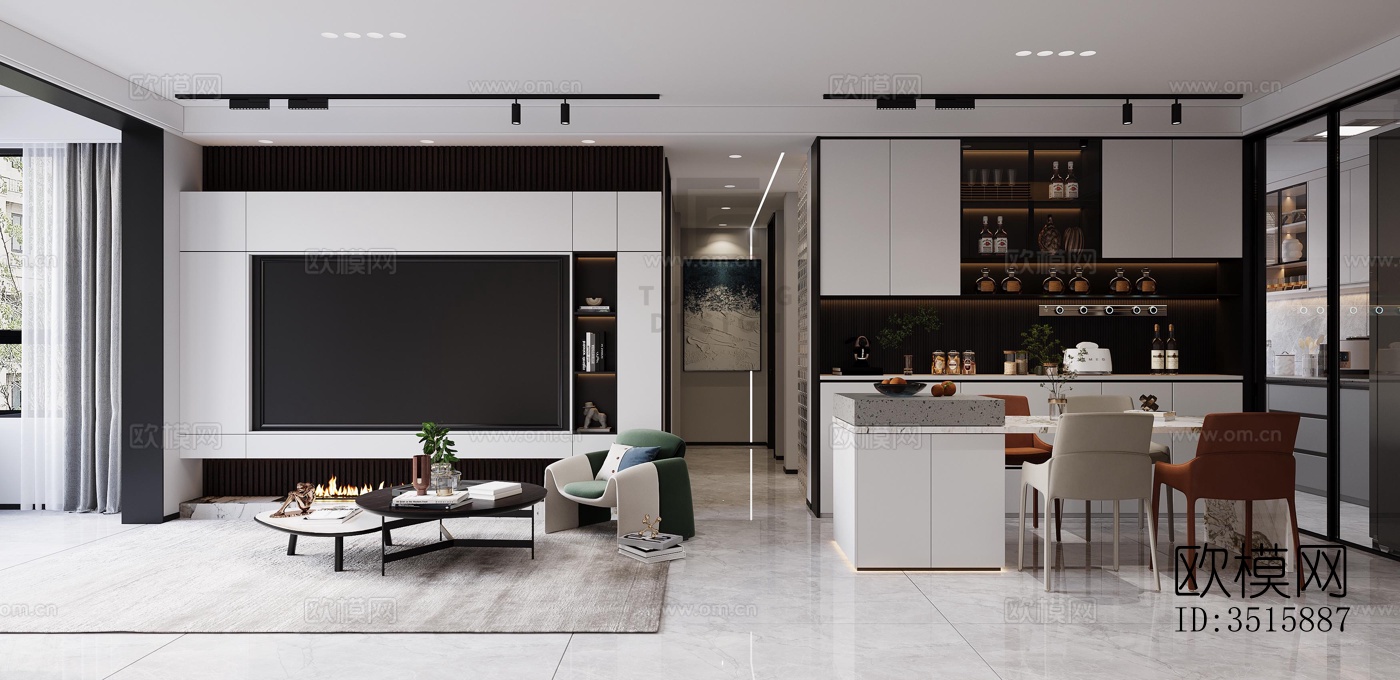 现代平层效果图下载（渲染图3）