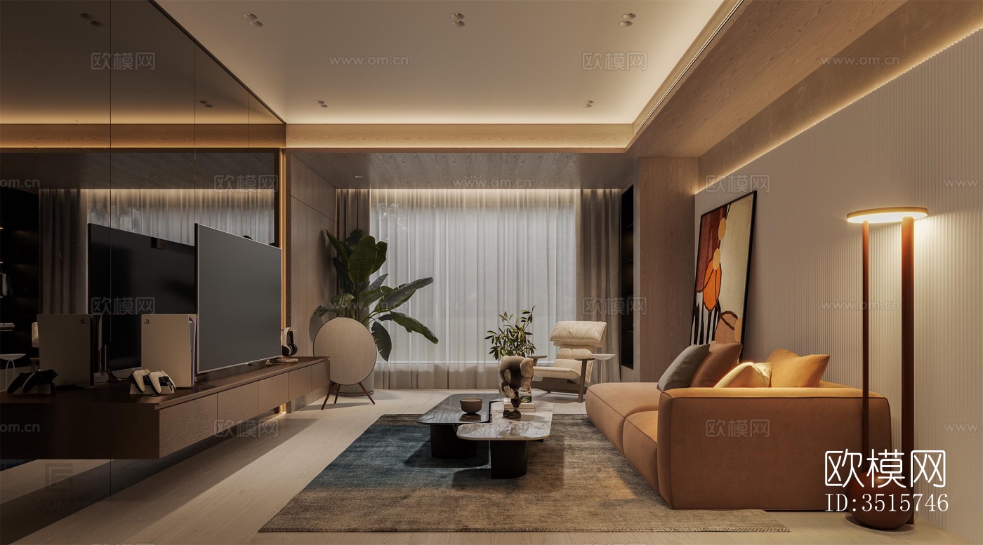 现代平层效果图下载（渲染图5）