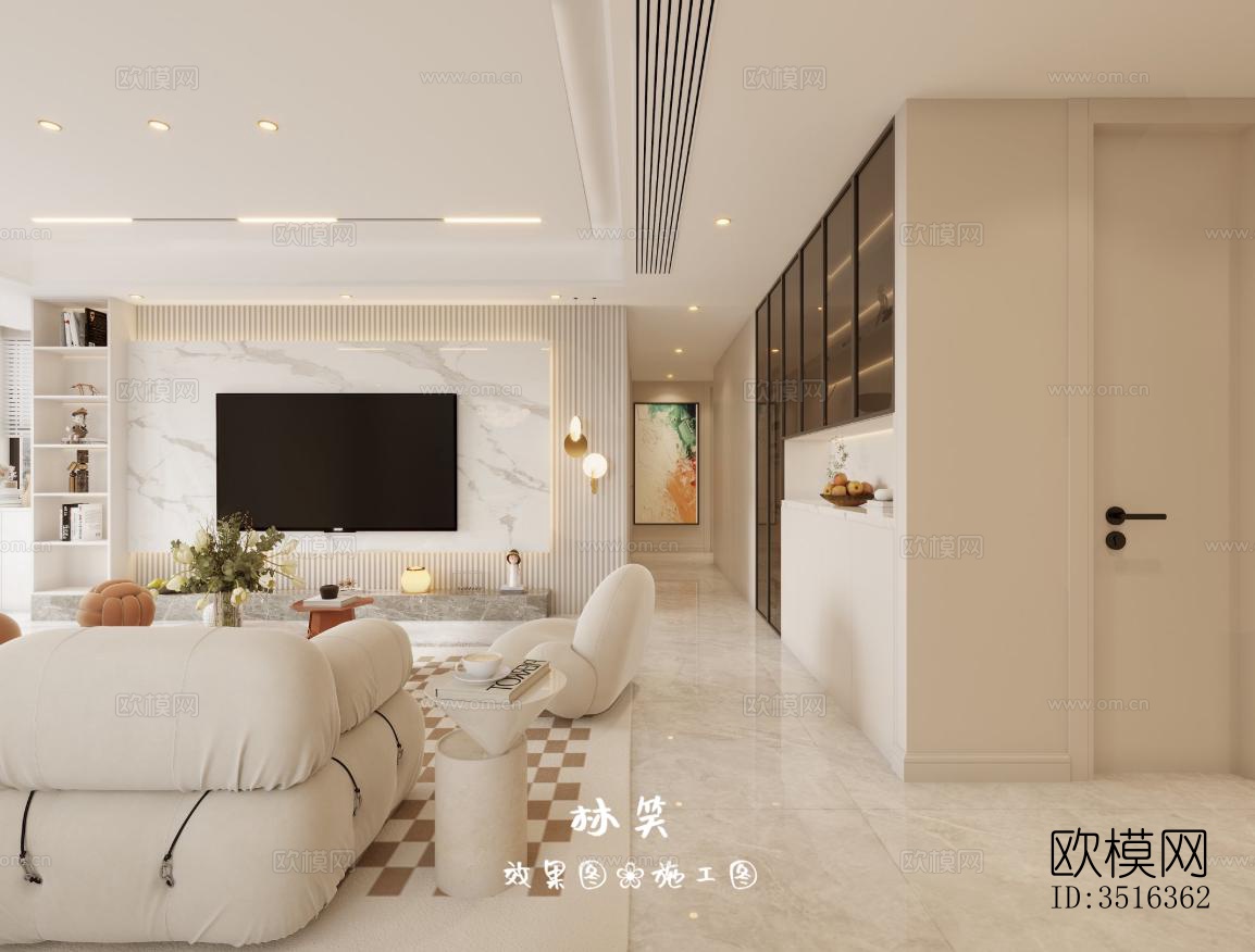 现代平层效果图下载（渲染图1）