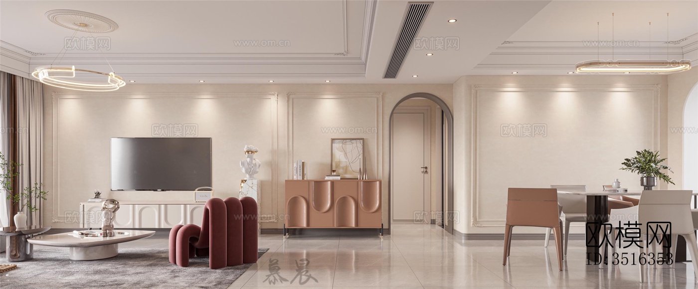 现代平层效果图下载（渲染图3）