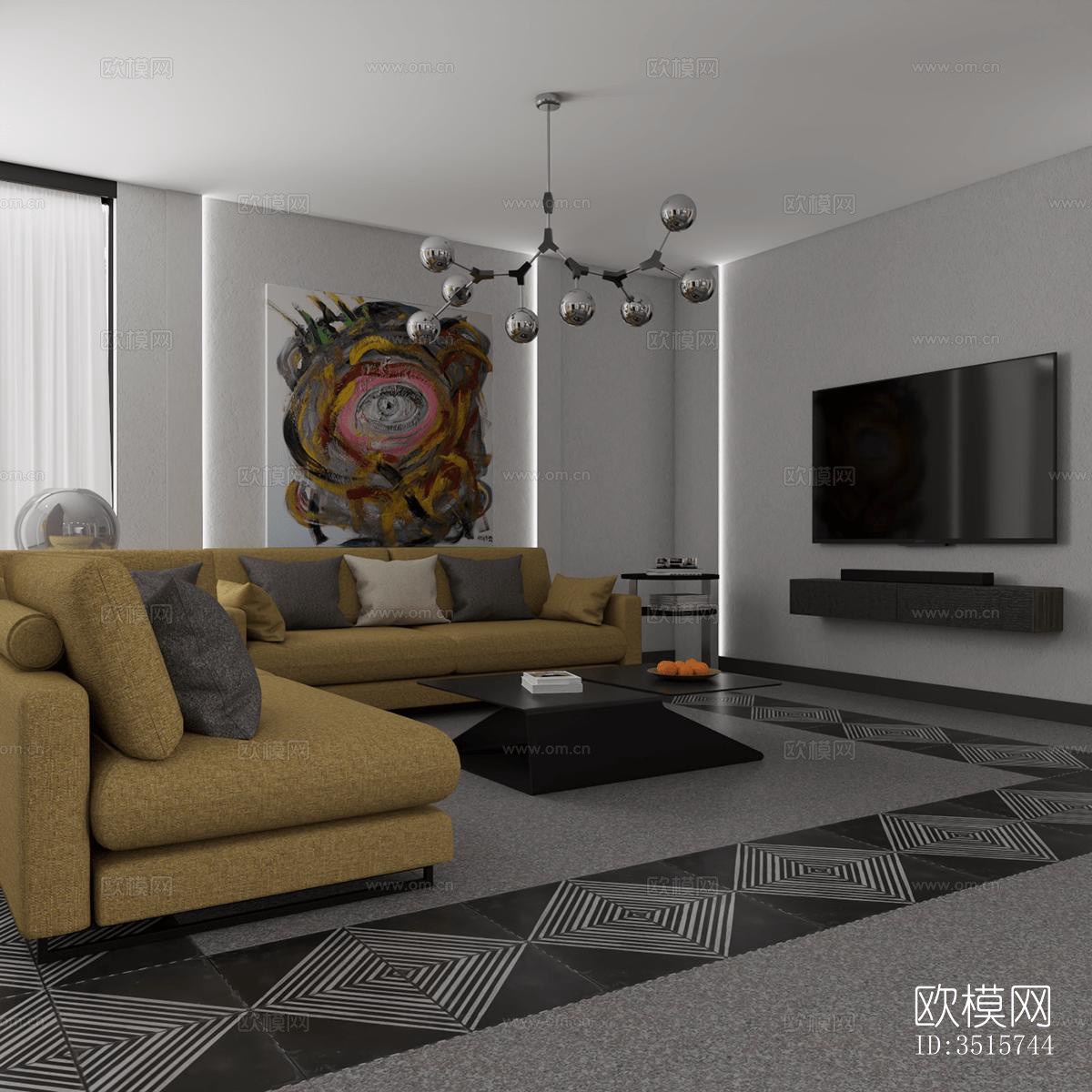 现代平层效果图下载（渲染图2）