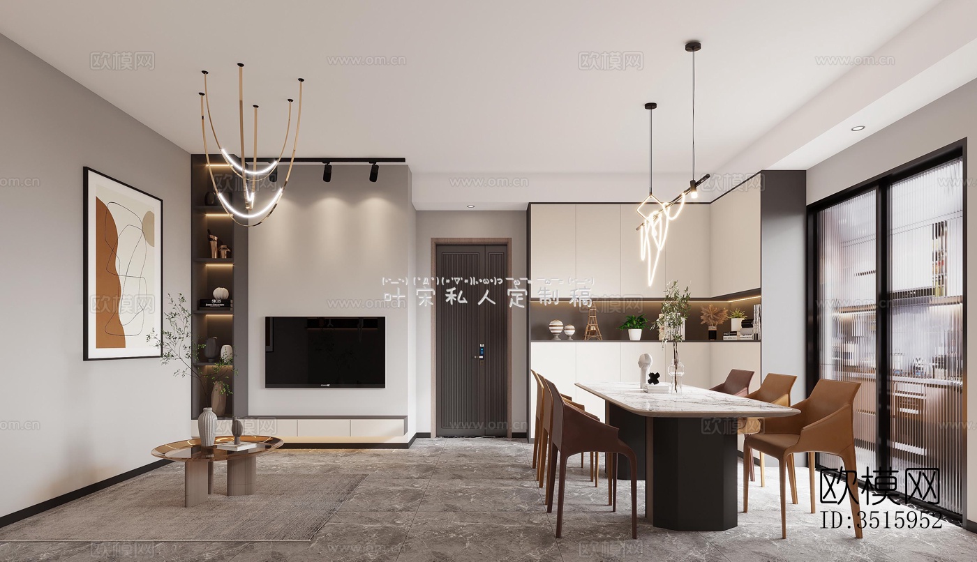 现代平层效果图下载（渲染图6）