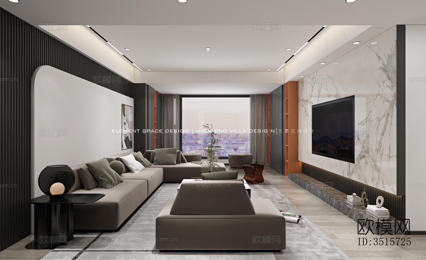 现代平层效果图下载（渲染图1）