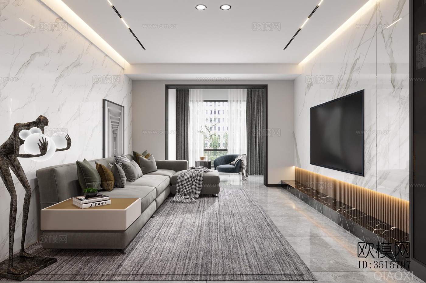 现代平层效果图下载（渲染图4）