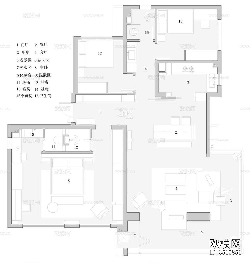 现代平层效果图下载（渲染图9）