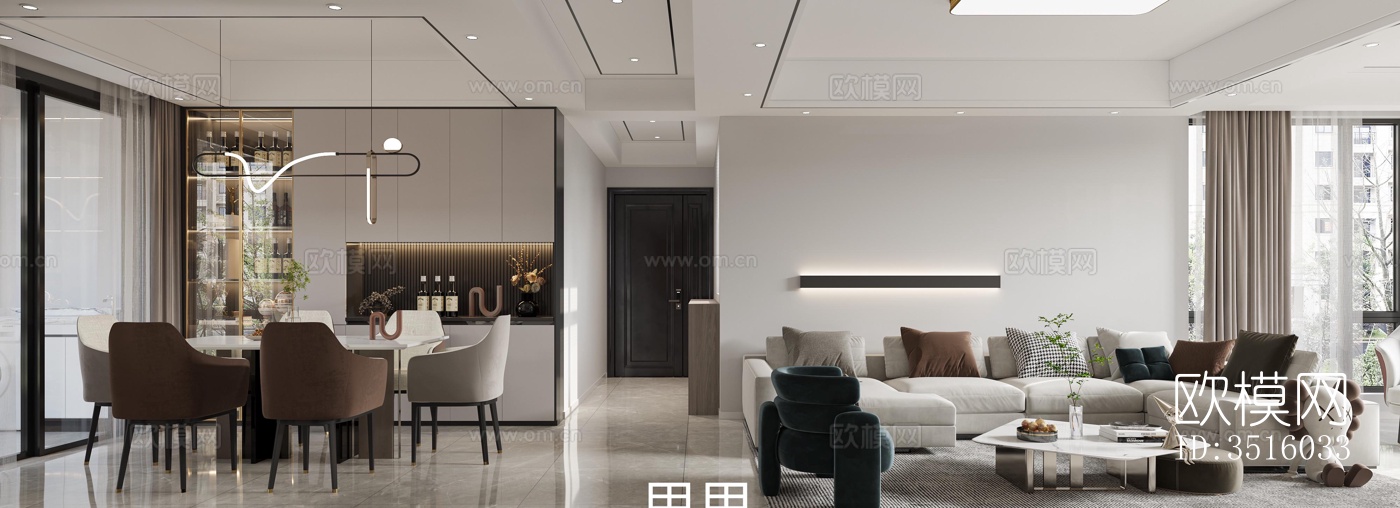 现代平层效果图下载（渲染图1）