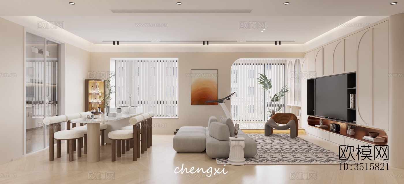 现代平层效果图下载（渲染图3）