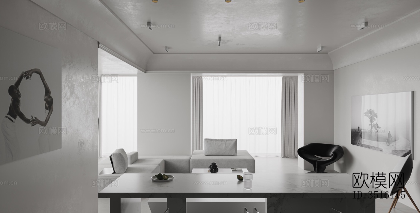 现代平层效果图下载（渲染图1）