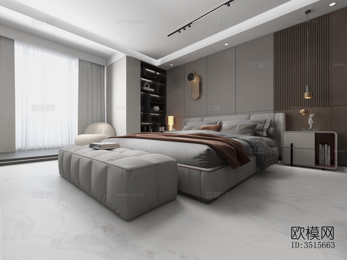 现代卧室效果图下载（渲染图1）