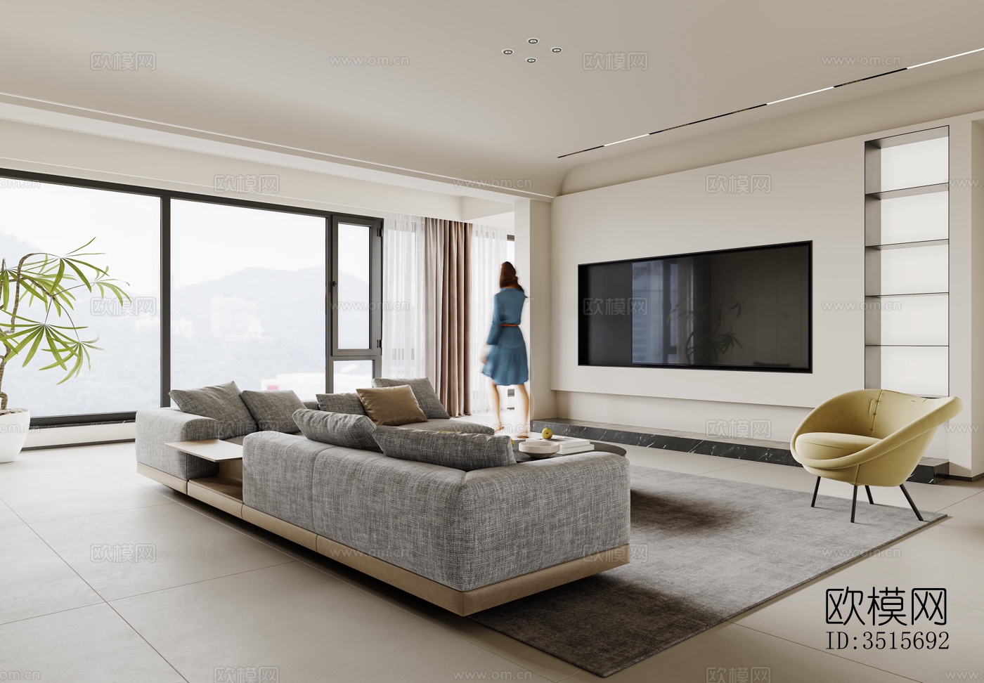 现代平层效果图下载（渲染图1）