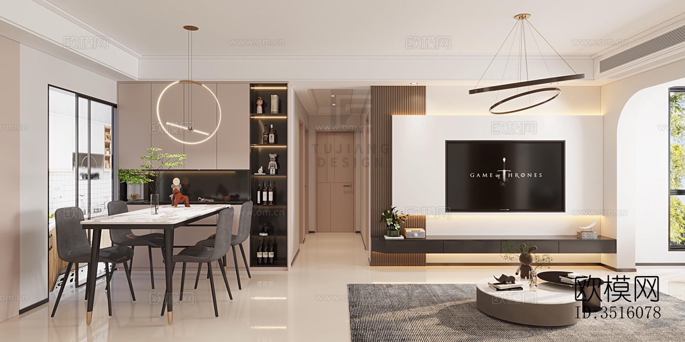 现代平层效果图下载（渲染图3）