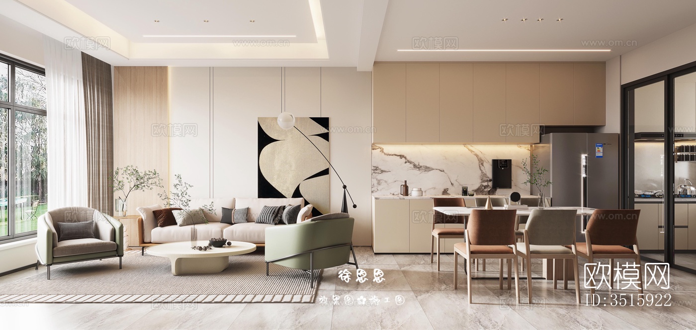 现代平层效果图下载（渲染图1）