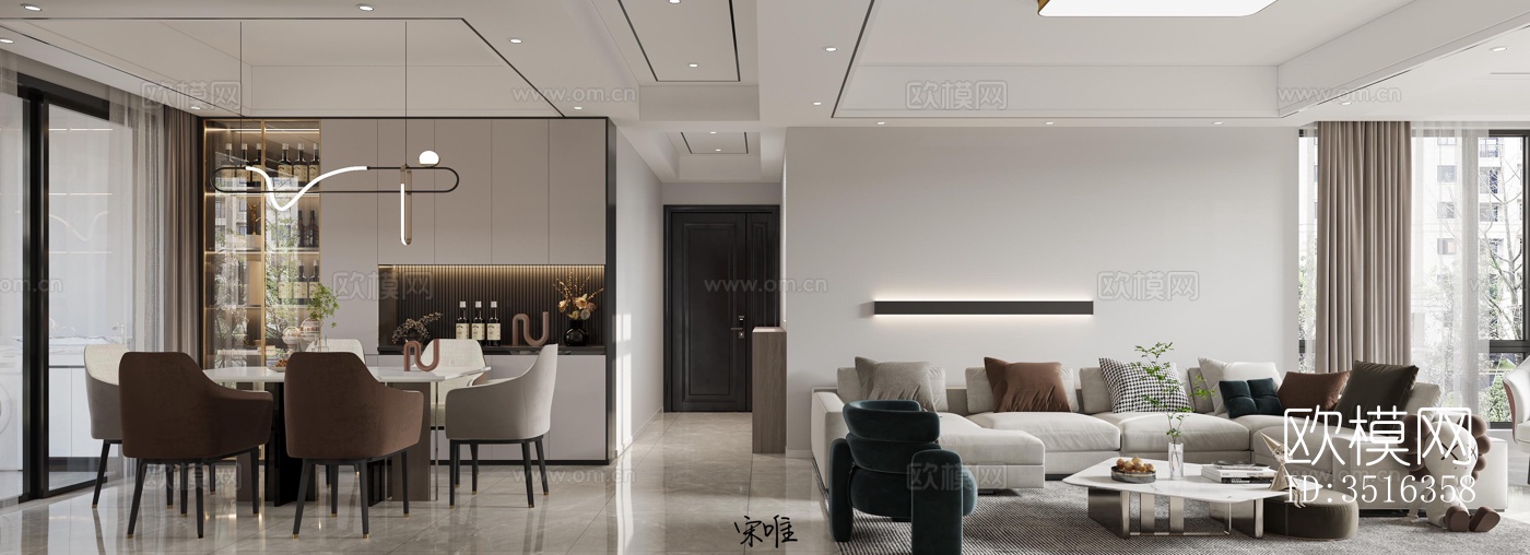 现代平层效果图下载（渲染图1）