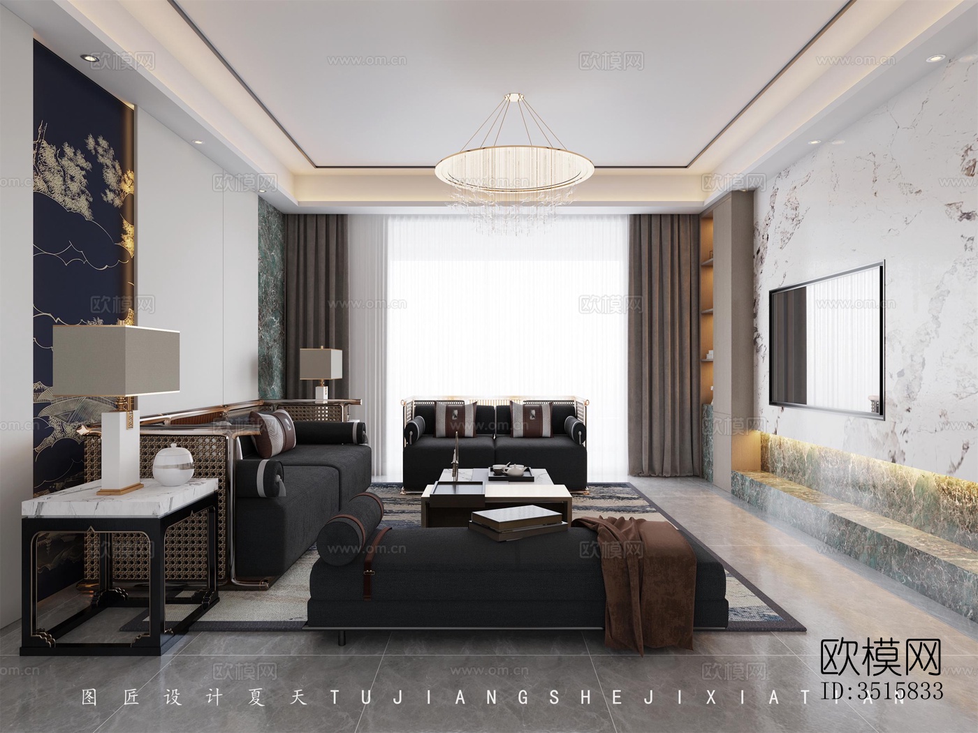 现代平层效果图下载（渲染图1）