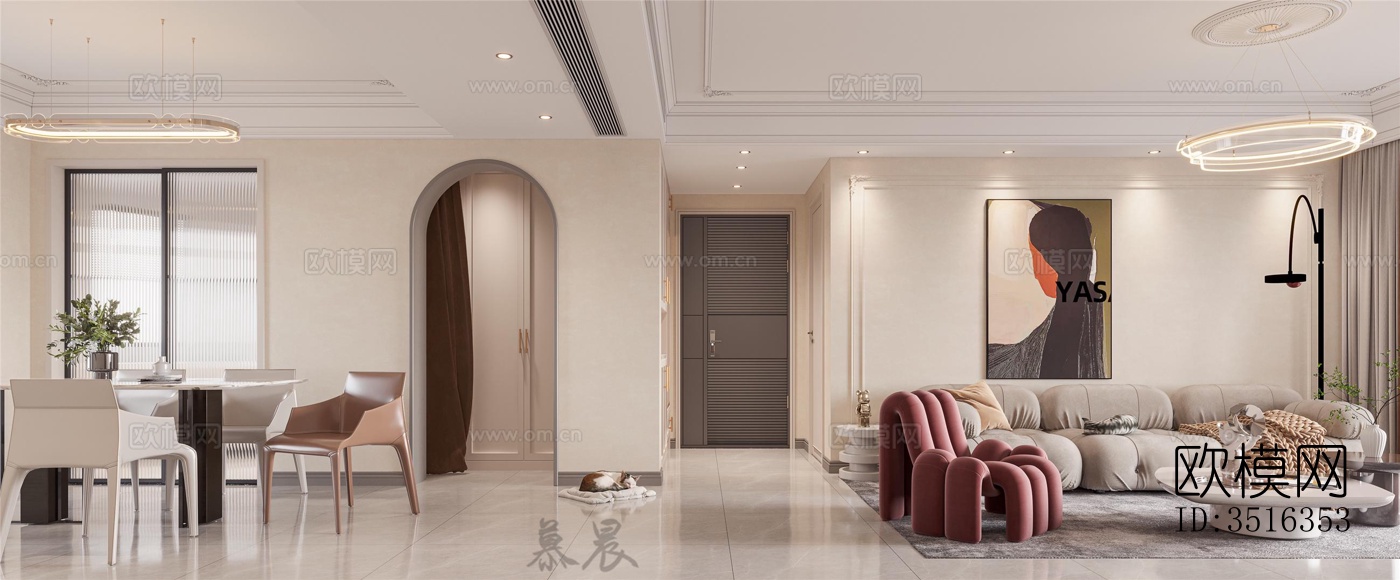 现代平层效果图下载（渲染图1）