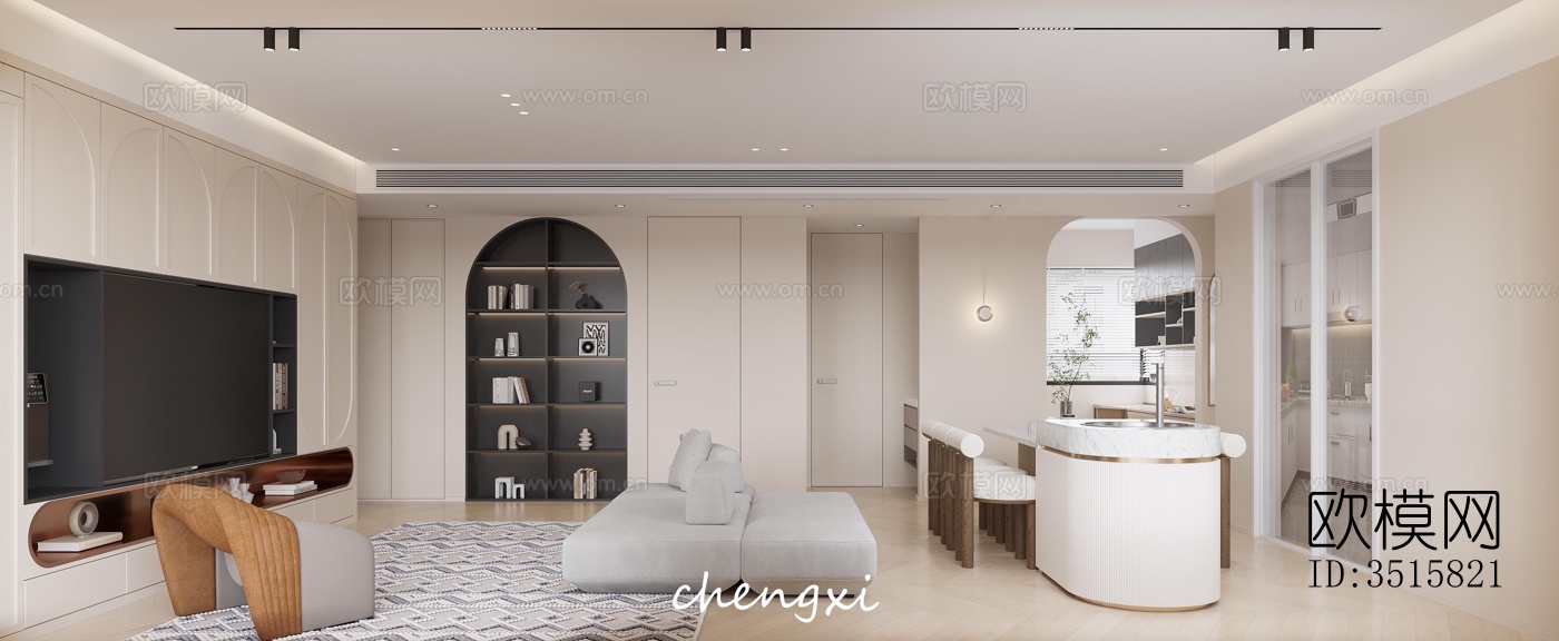 现代平层效果图下载（渲染图1）