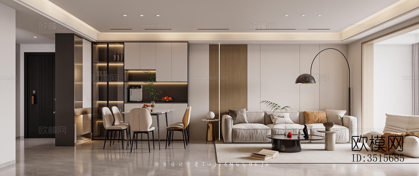 现代平层效果图下载（渲染图1）