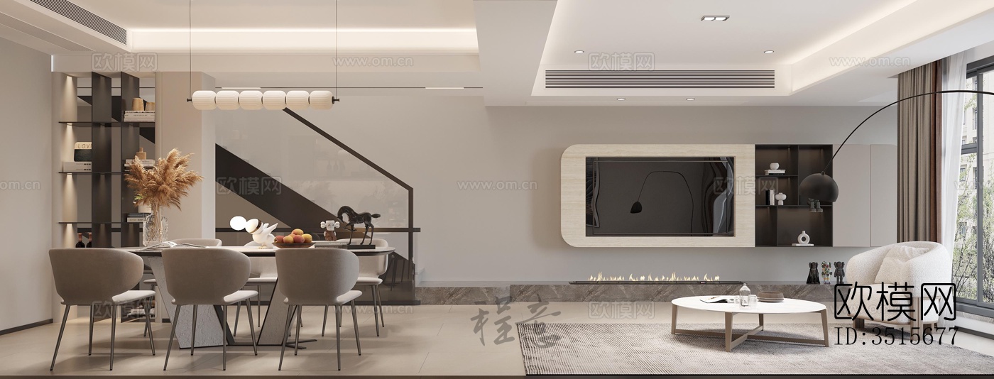 现代平层效果图下载（渲染图1）