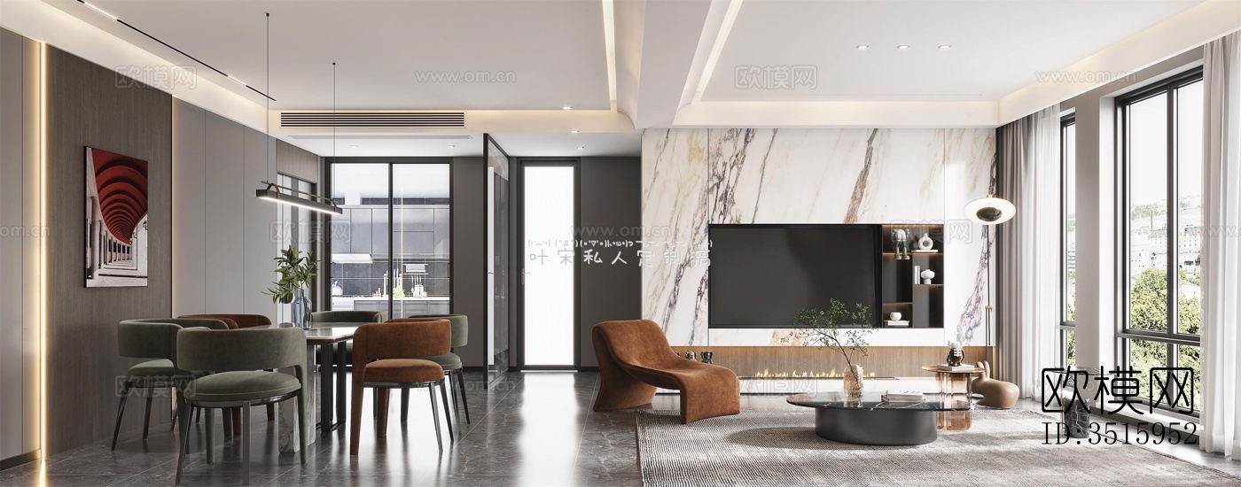 现代平层效果图下载（渲染图4）