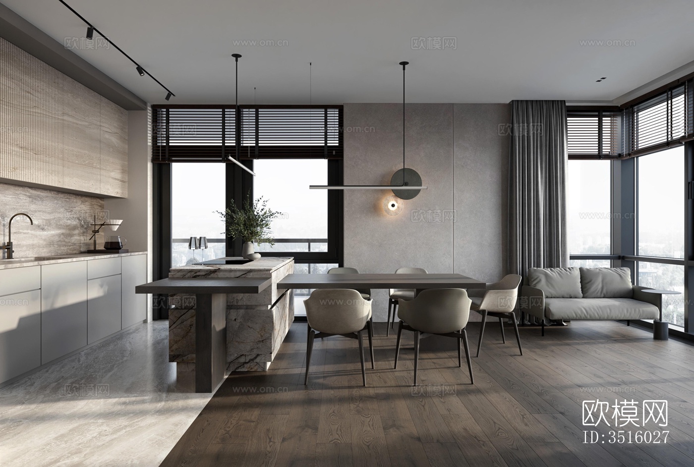 现代平层效果图下载（渲染图1）