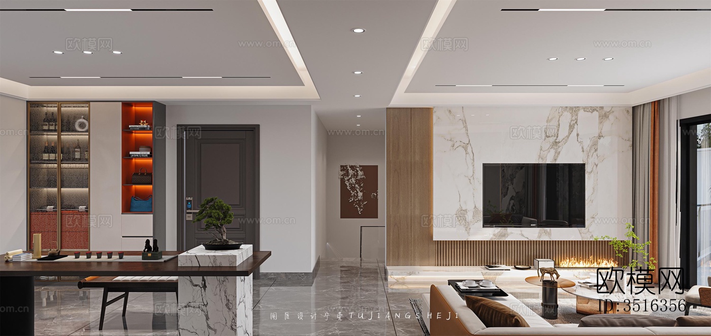 现代平层效果图下载（渲染图1）