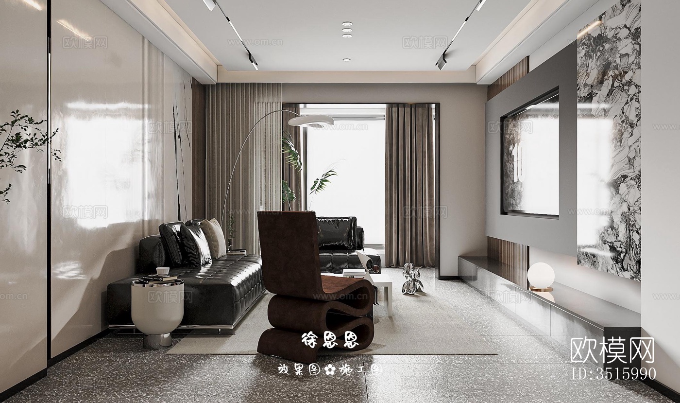 现代平层效果图下载（渲染图1）